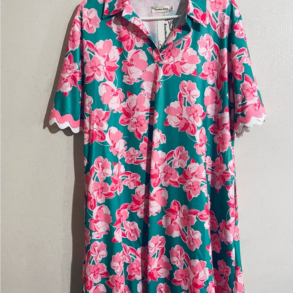 New Southern Stitch Floral Pink and Green Dress